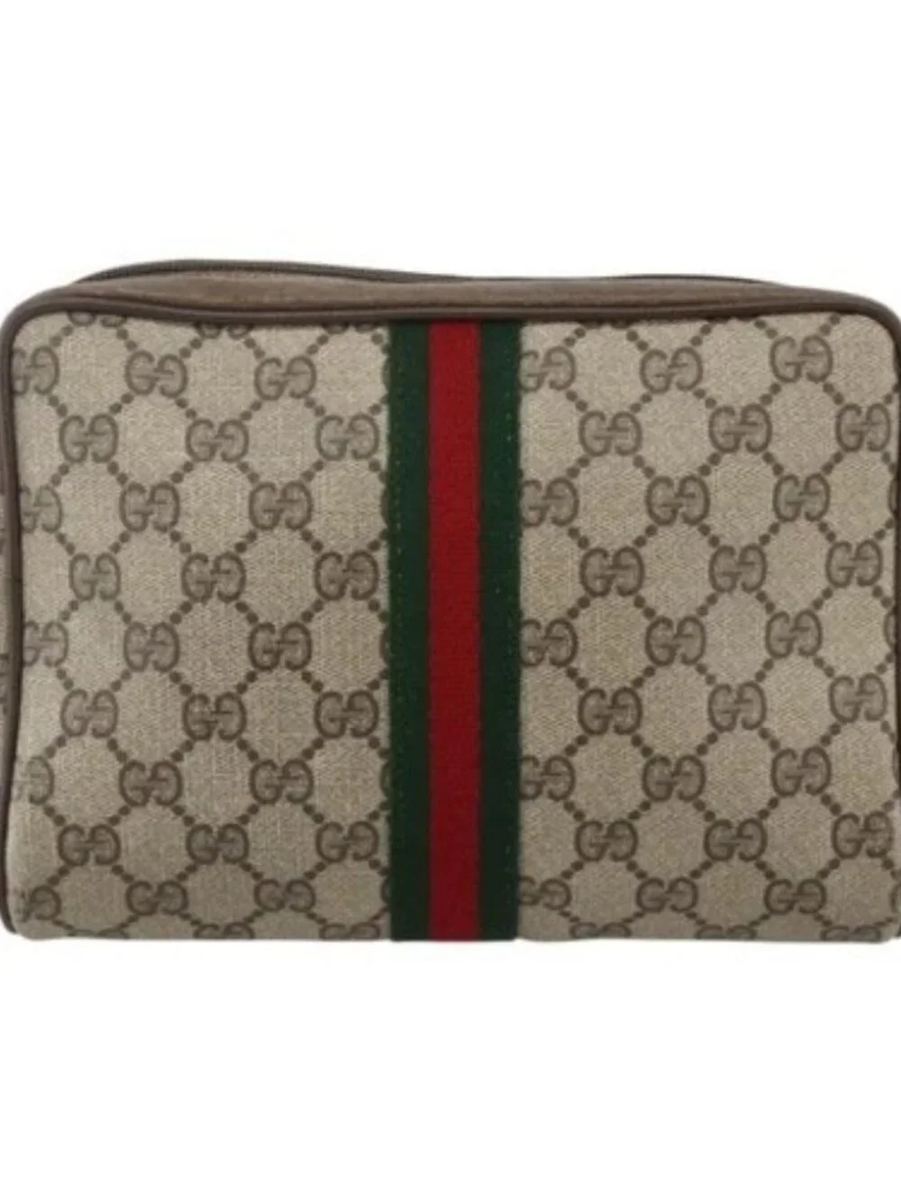GUCCI GG Supreme Web Sherry Line Bag PVC Beige Gold 75 02 004 Auth BAZ578